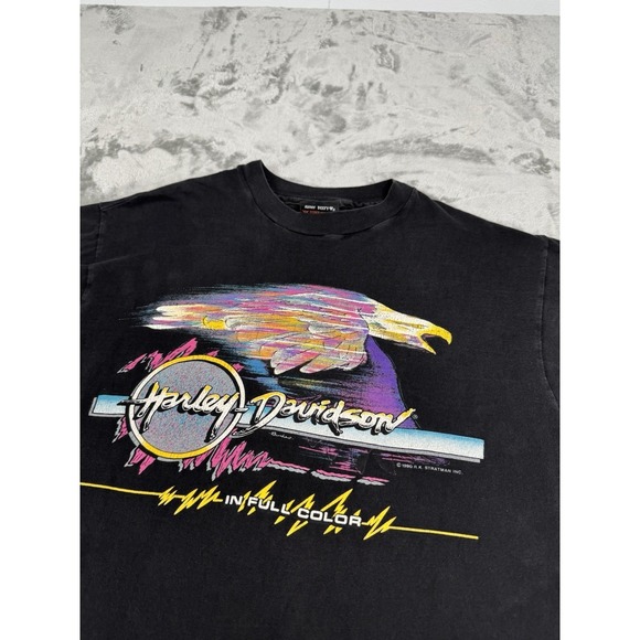 Vintage 1990 Harley Davidson In Full Color Shirt Mens XL Black Single Stitch 90s - Picture 2 of 8